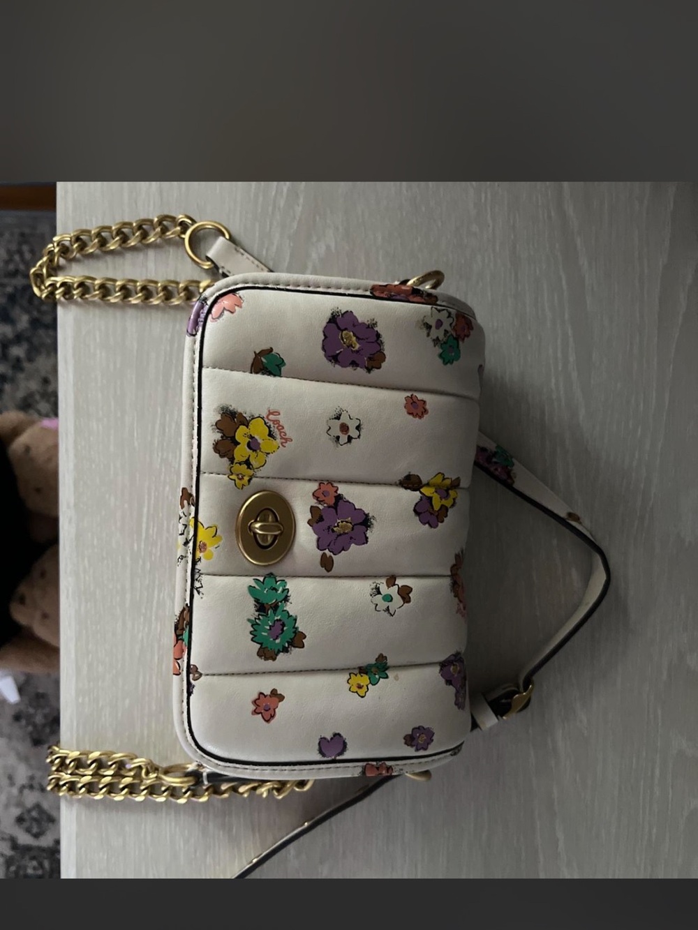 Coach White Quilted Floral Crossbody with Gold Chain LIMITED EDITION